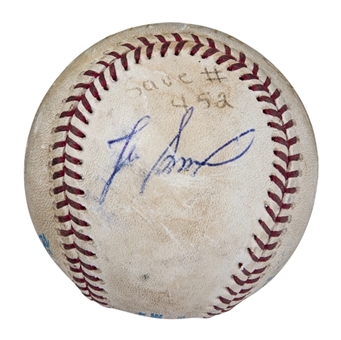 1995 Lee Smith Game Used/Signed Career Save #452 Baseball Used on 06/20/95 (Smith LOA)